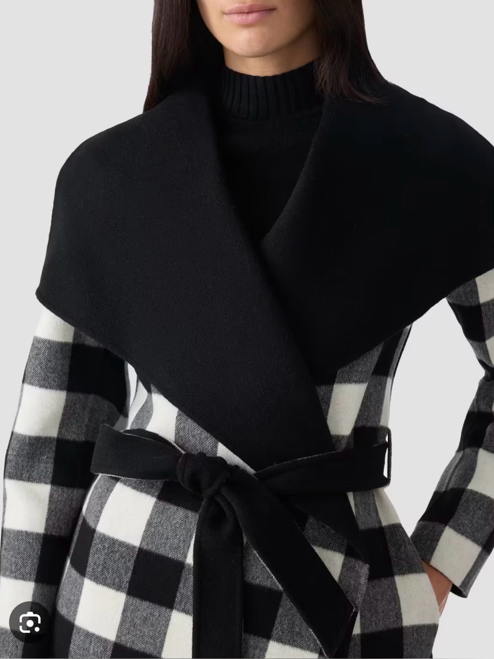 Mackage Reversible Belted Wool Coat – Black & Grey Plaid – Size S